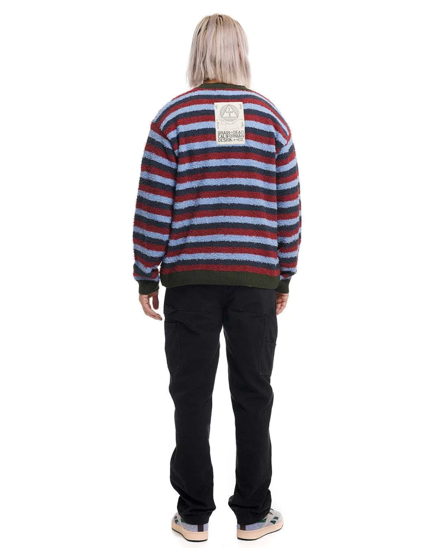 Brain Dead Blue Multi Striped Teddy Fur Cardigan Cozy Knitwear
