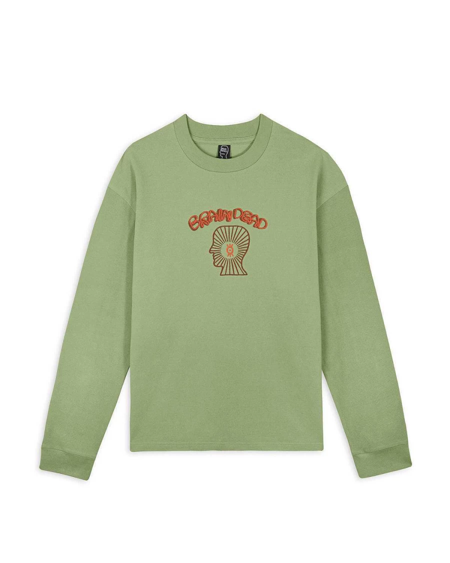 Brain Dead Men's Seafoam Green Oracle Pique Long Sleeve Crew Neck Casual Shirt