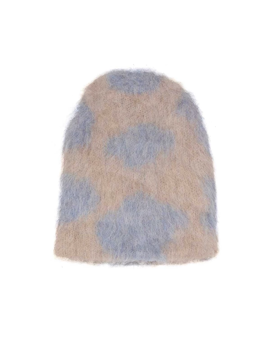 Cow Print Beanie - Sky Blue