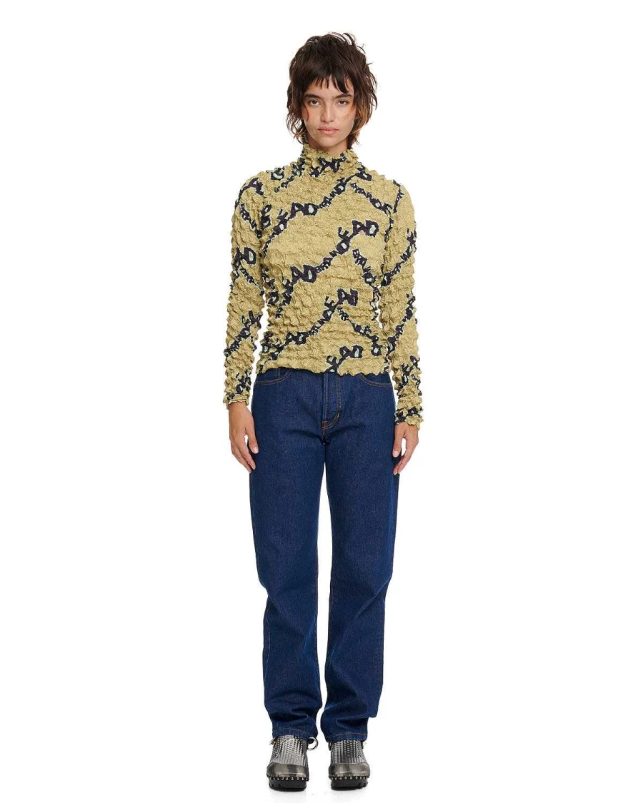 Brain Dead Wordmark Logo Bubble Knit Turtleneck Sweatshirt - Gold