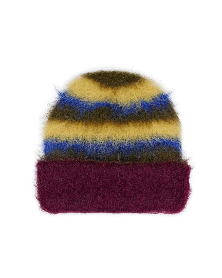 Boxy Stripe Knit Beanie - Yellow Multi