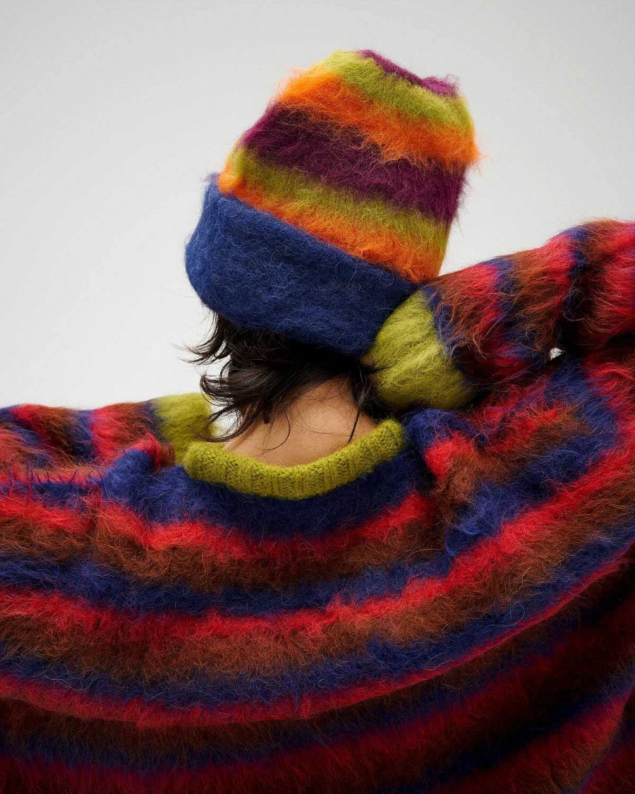 Boxy Stripe Knit Beanie - Orange Multi