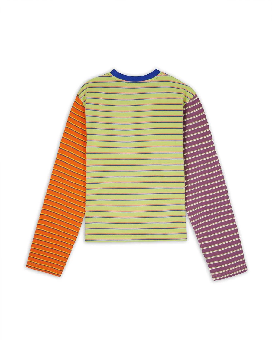 Brain Dead Yin-Yang Striped Long Sleeve T-Shirt - Lime & Multi-Color Graphic Design
