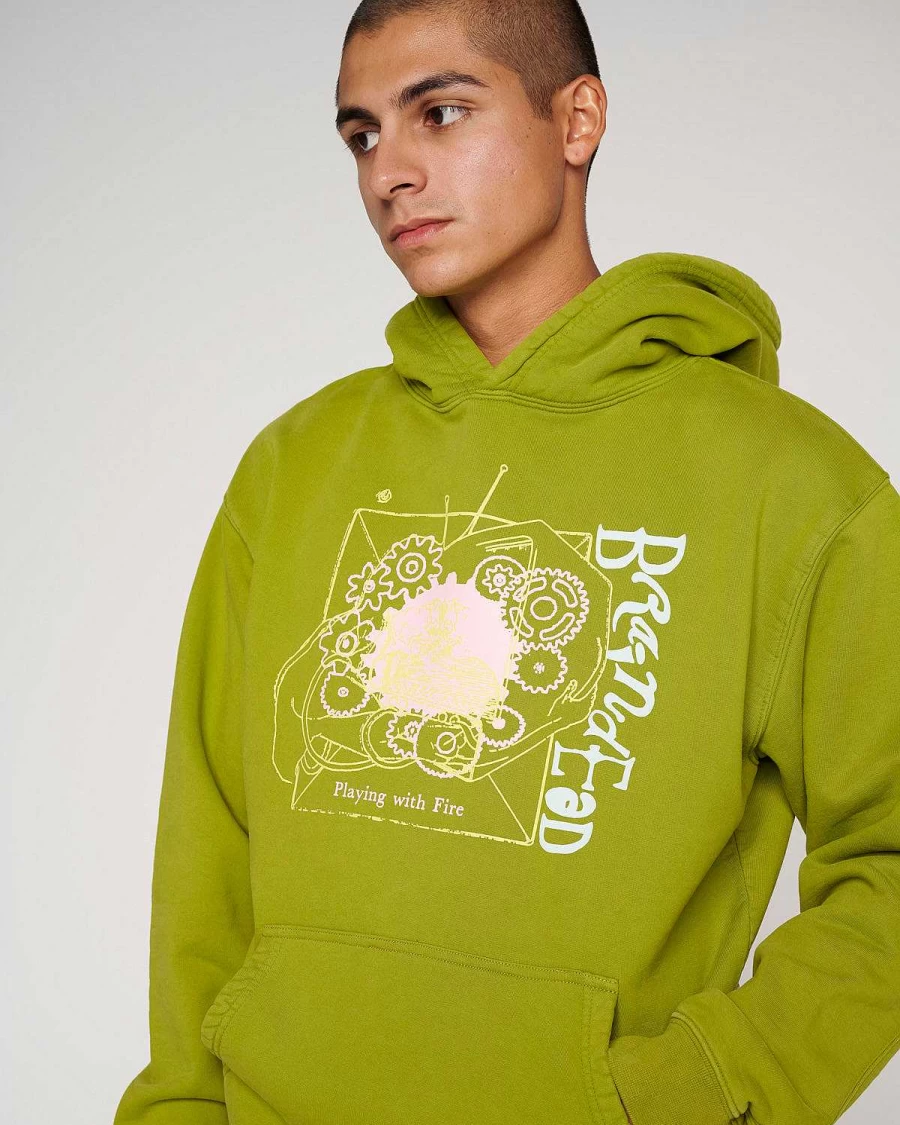 Brain Dead Olive "Playing With Fire" Hoodie | Streetwear Pullover