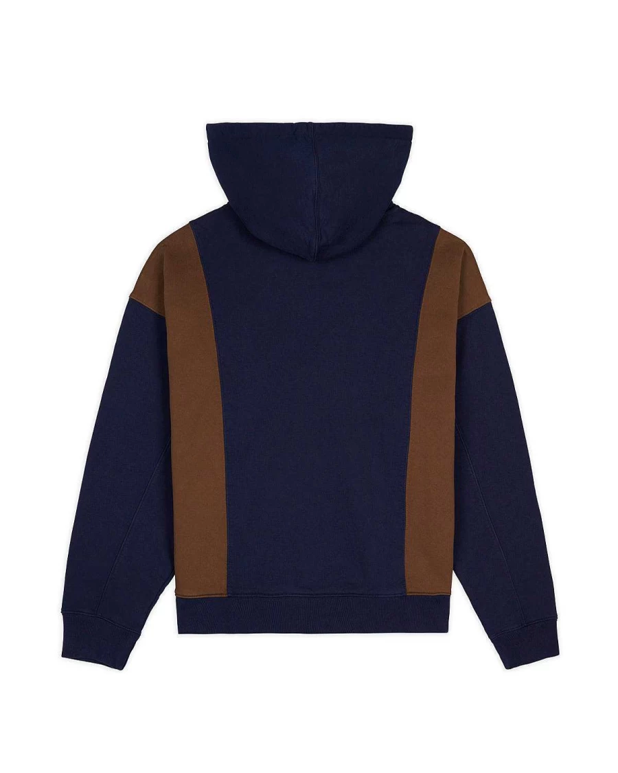 Brain Dead Mendoza Cropped Hoodie Sweatshirt - Navy/Brown Pullover