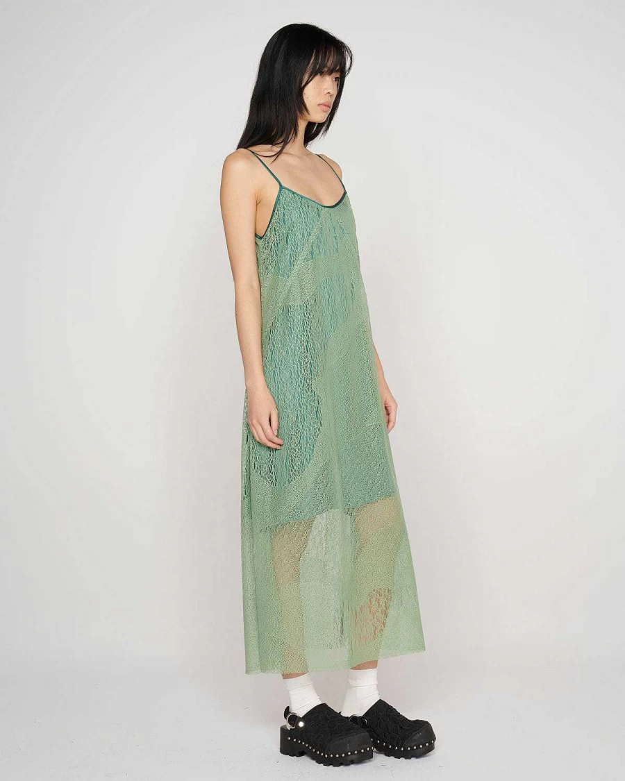 Brain Dead Green Cloud Mesh Slip Dress - Engineered Design for Women