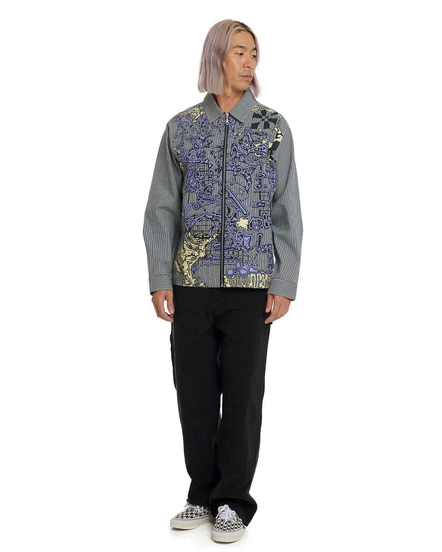 Brain Dead Green Stripe Tubes Hickory Zip-Up Shirt