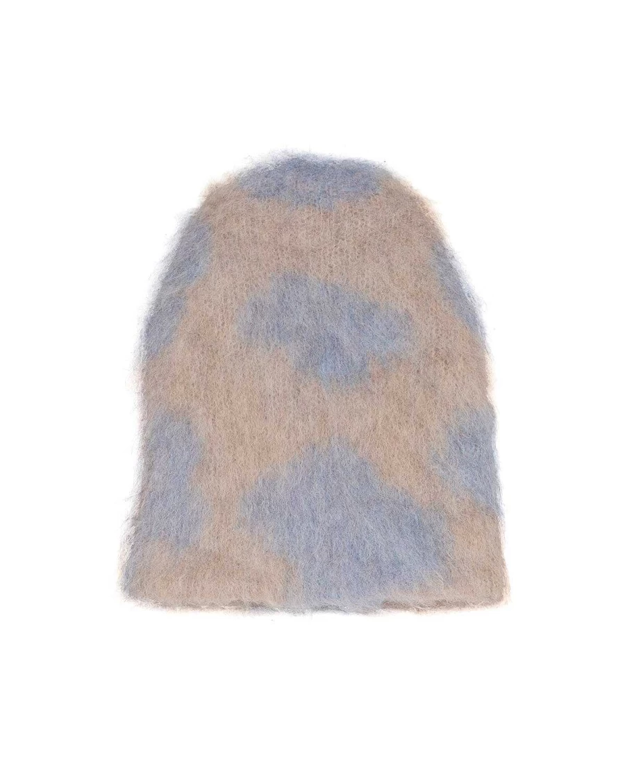 Cow Print Beanie - Sky Blue