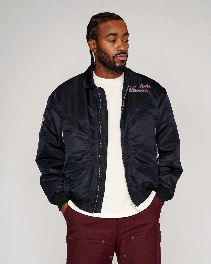 Brain Dead x NBA New York Knicks Black Flight Jacket | Official Collaboration Men's Bomber Jacket