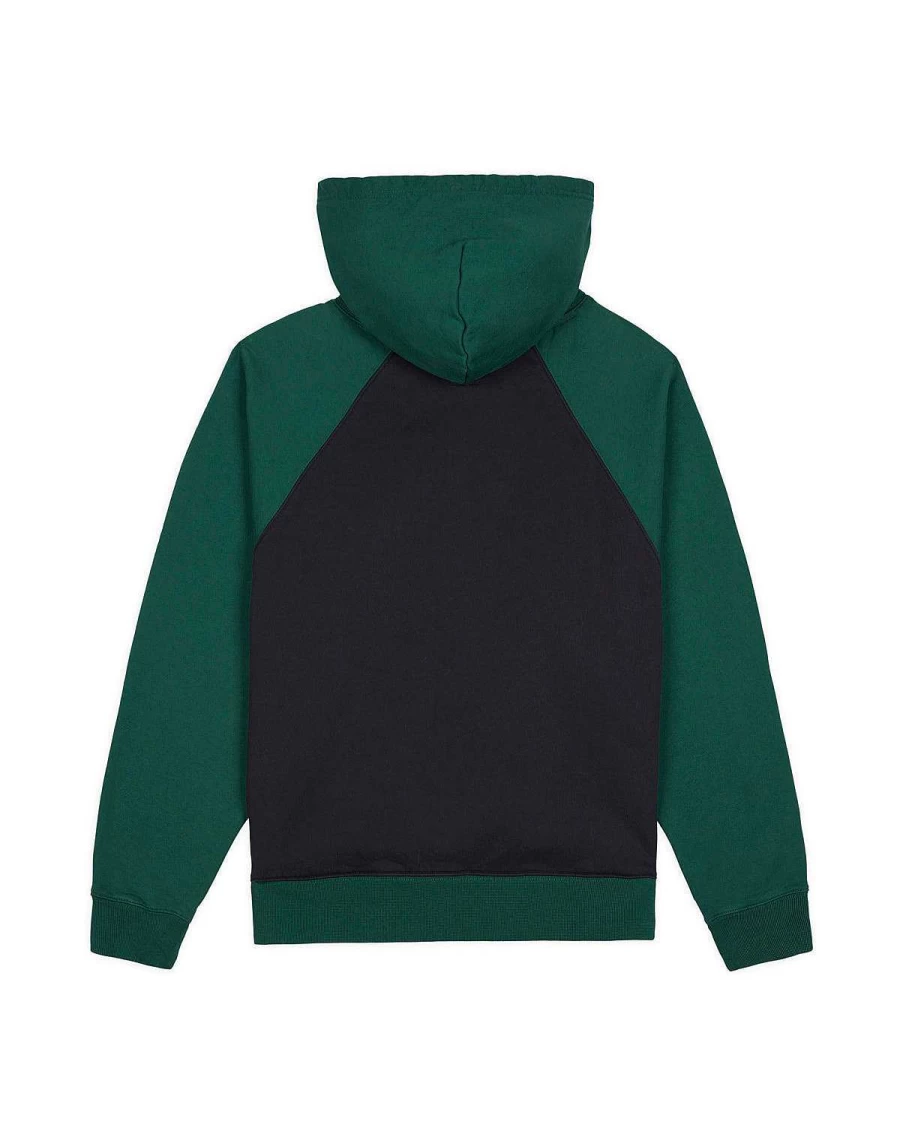 Brain Dead Raglan Hoodie with Pigment Wash Logo - Navy/Green Colorway Streetwear Pullover