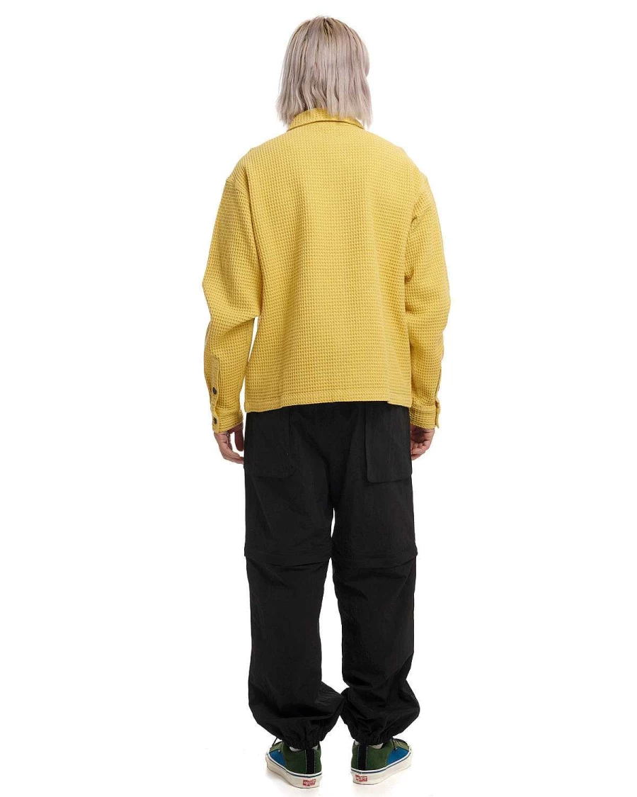 Waffle Snap Front Shirt - Mustard