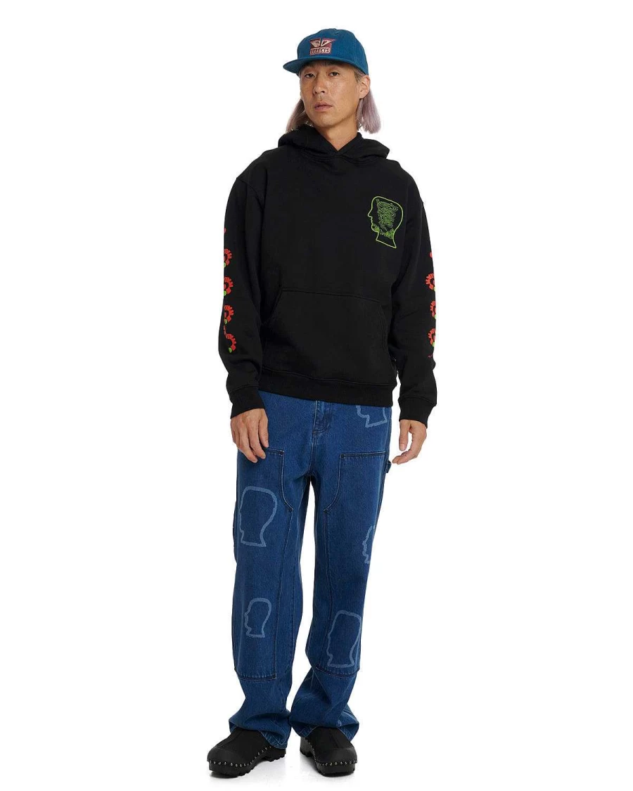 Brain Dead Lizard Cowboy Print Hooded Sweatshirt - Black Streetwear Pullover