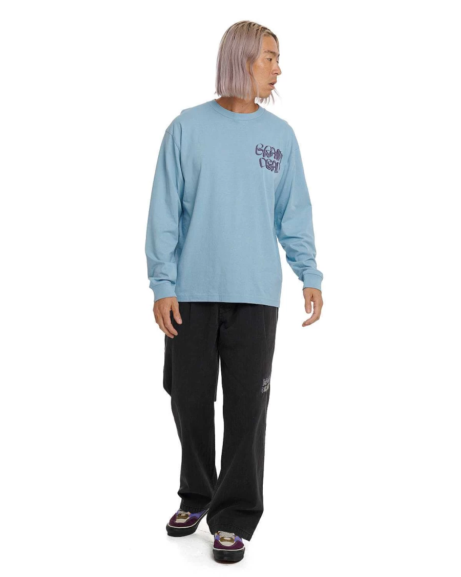 Brain Dead Light Blue Wine Chomper Long Sleeve Shirt for Men | Casual Streetwear Tops