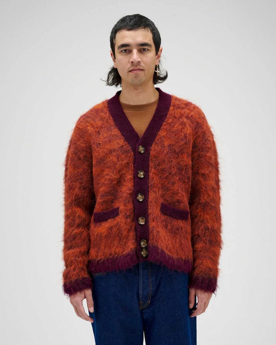Brain Dead Purple & Orange Marled Alpaca Cardigan Sweater - Striped Knit Pullover