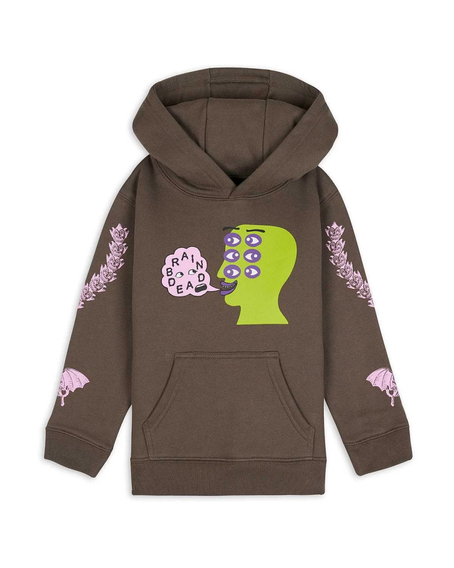 Brain Dead Eye See You Kids Graphic Hooded Sweatshirt | Olive Pullover Hoodie