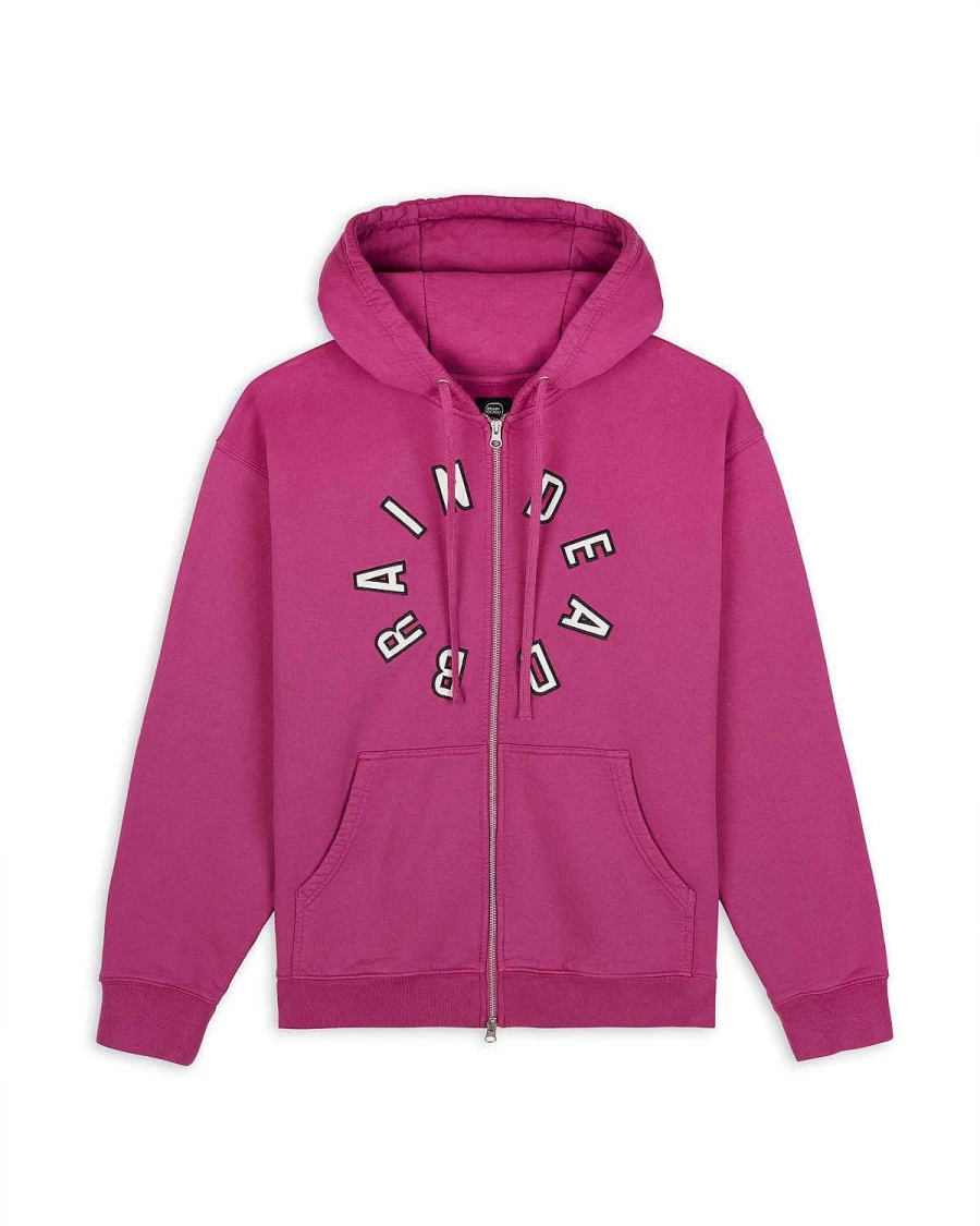 Brain Dead Fuchsia Zip-Up Hoodie | Streetwear Pullover with Collegiate Design