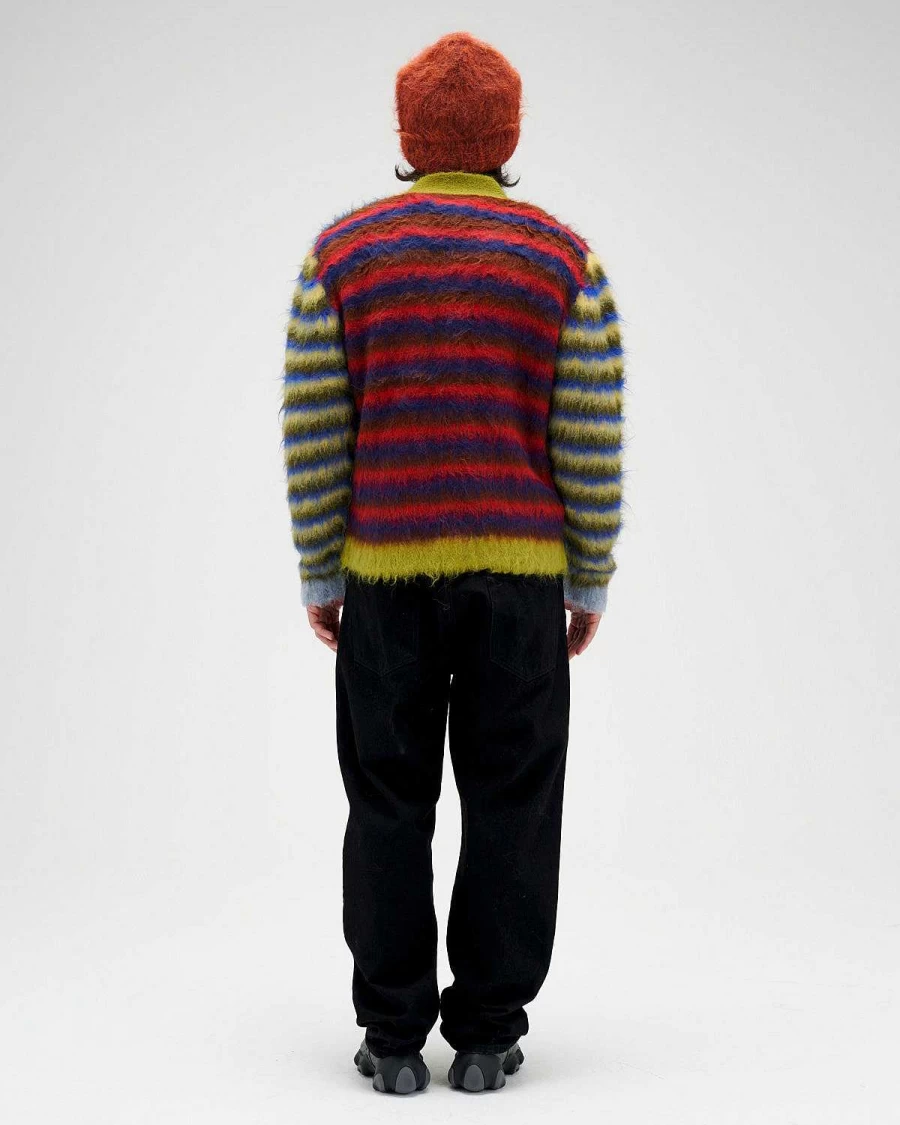 Brain Dead Multi-Color Alpaca Cardigan with Graphic Streetwear Design