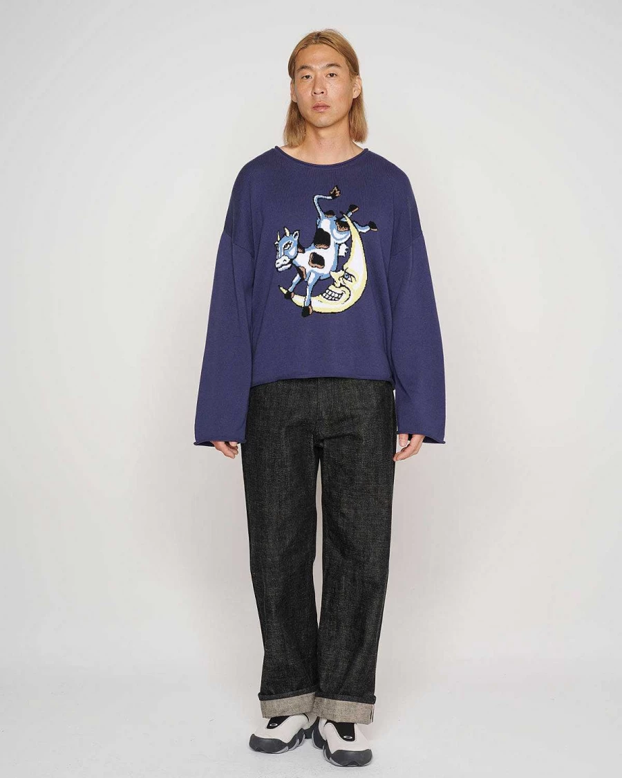 Brain Dead Navy Blue Cropped Sweater | Diddle Short Sleeve Pullover