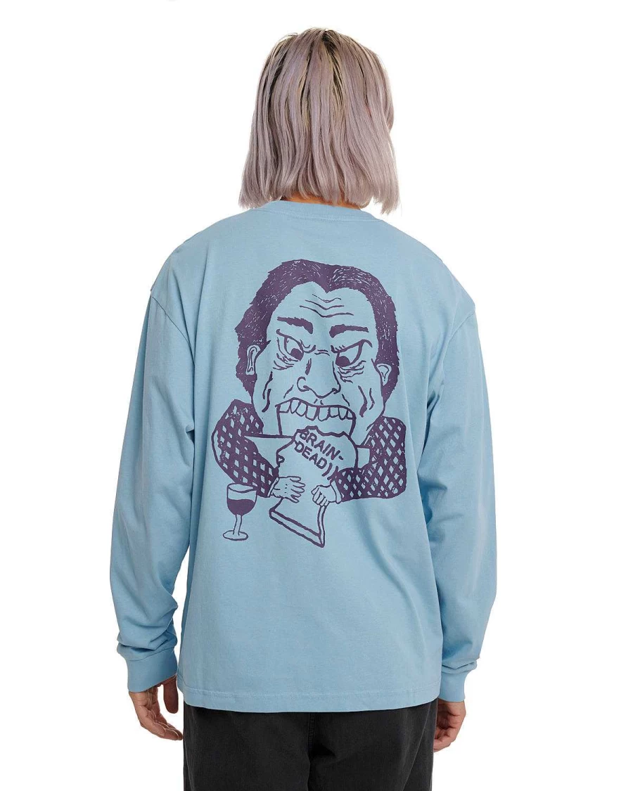 Brain Dead Light Blue Wine Chomper Long Sleeve Shirt for Men | Casual Streetwear Tops