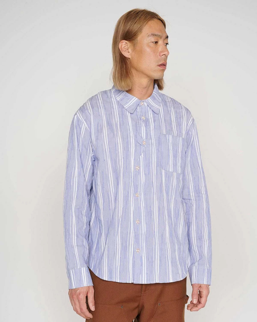 Brain Dead Men's Blue Organic Button-Up Placket Shirt Casual Wear