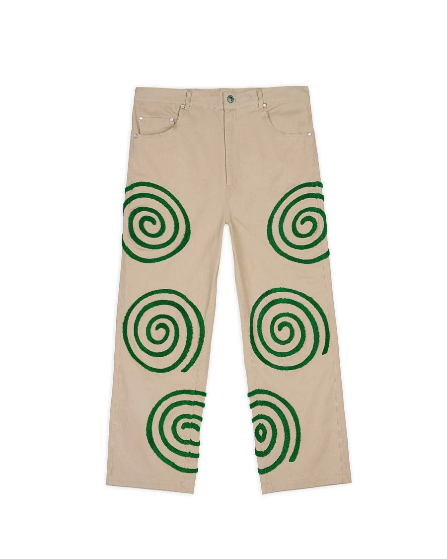 Brain Dead Men's Khaki Twill Swirl Pants | Casual Streetwear Trousers