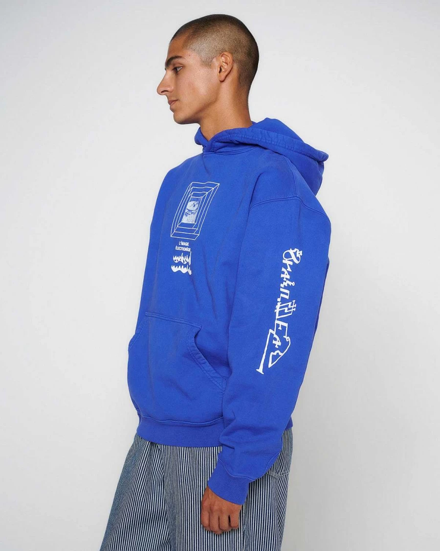 Brain Dead Men's Blue Electronique Hoodie | Streetwear Pullover Sweatshirt