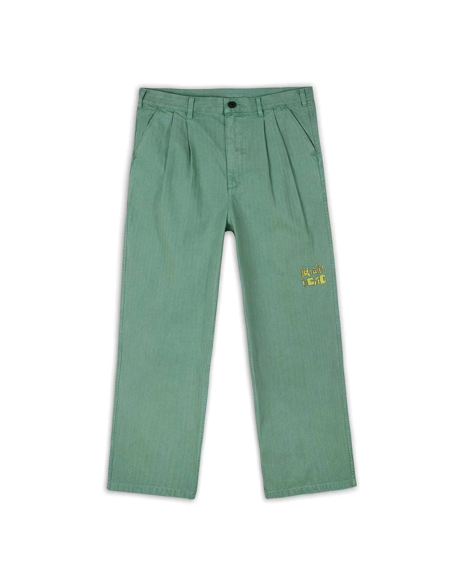 Brain Dead Herringbone Pants - Putty Green Casual Trousers for Men