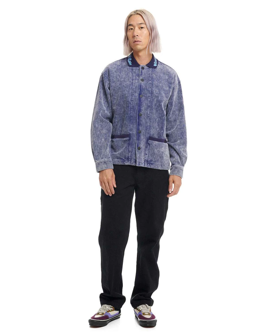 Brain Dead Navy Bleached Cord Cabana Shirt | Casual Streetwear Short Sleeve Top