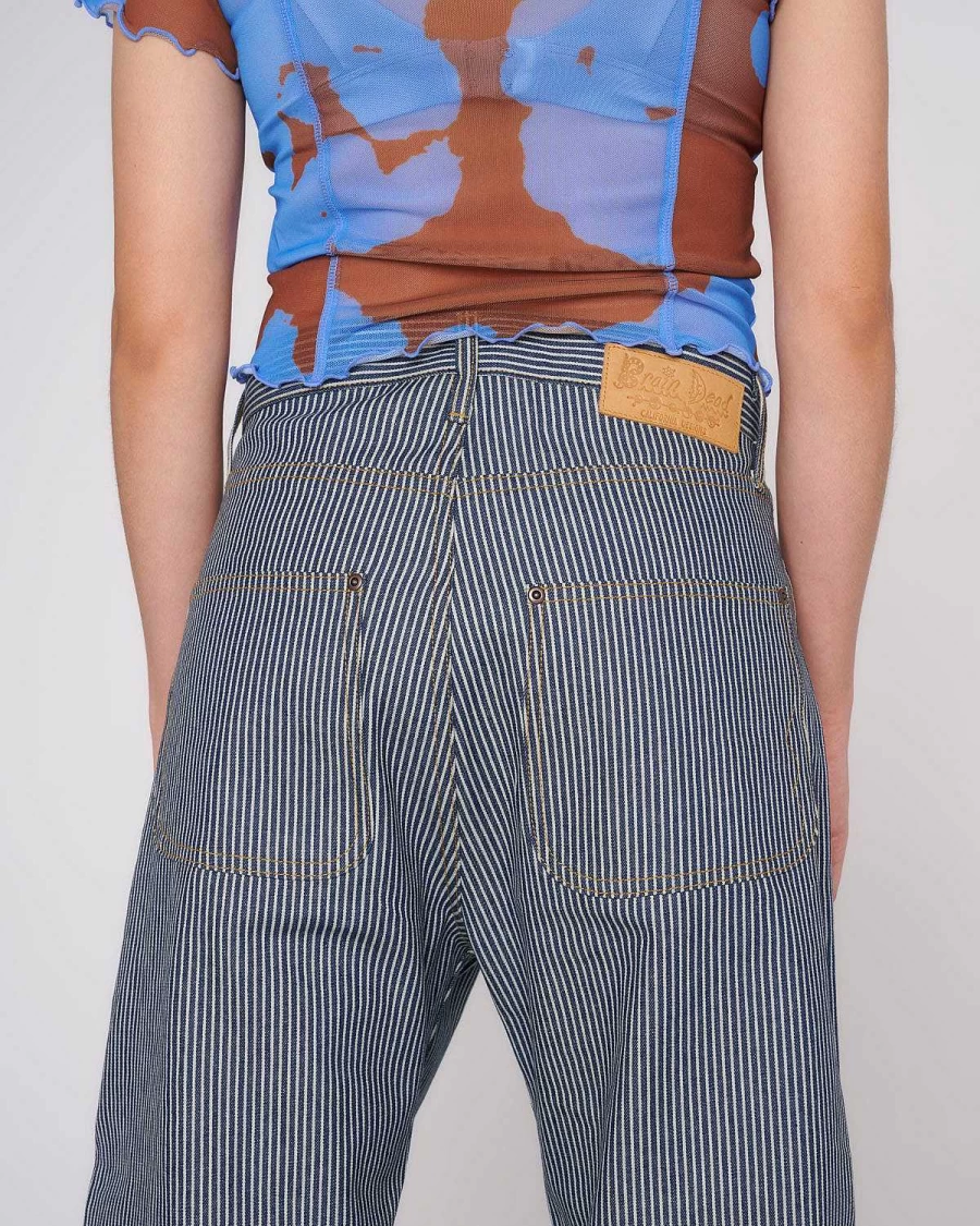Brain Dead Type 00 Denim Jeans - Hickory Stripe Washed Blue Denim Pants