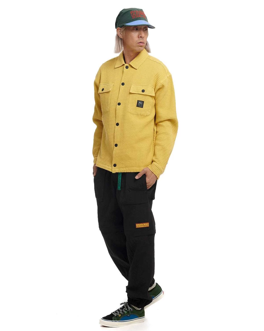 Waffle Snap Front Shirt - Mustard