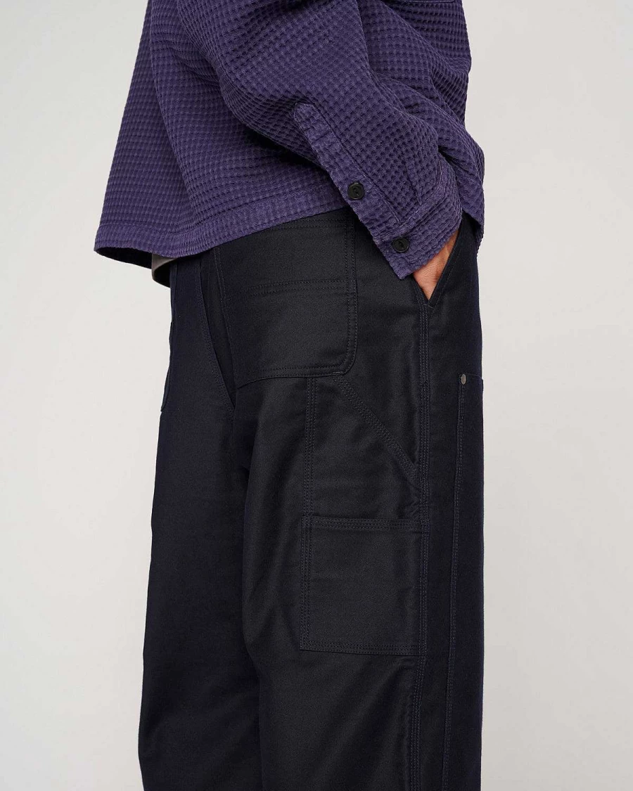 Brain Dead Men's Navy Moleskin Double-Knee Utility Work Pants - Heavyweight Durable Design