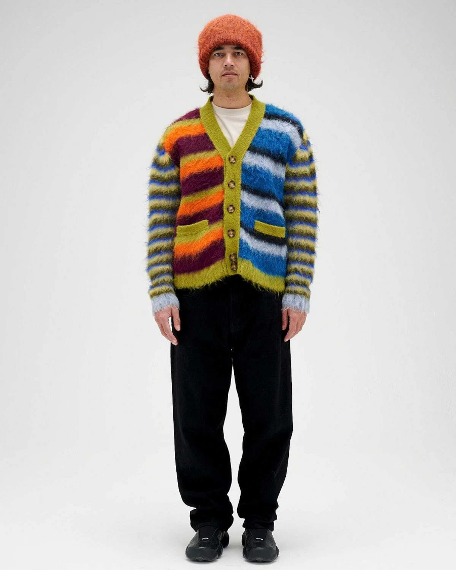 Brain Dead Multi-Color Alpaca Cardigan with Graphic Streetwear Design