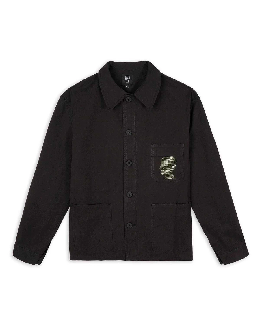 Brain Dead Squirrel Rhinestone Embellished Chore Coat - Washed Black Designer Jacket
