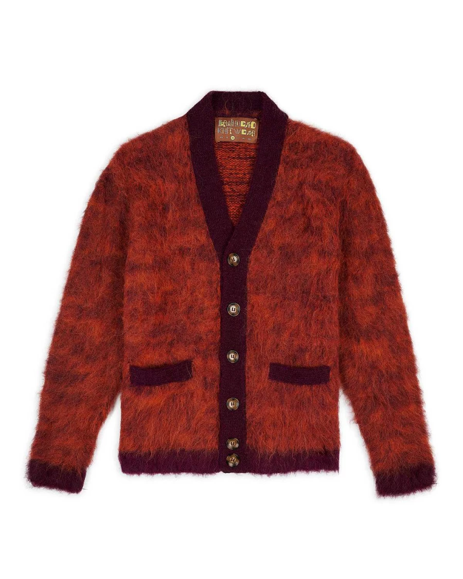 Brain Dead Purple & Orange Marled Alpaca Cardigan Sweater - Striped Knit Pullover