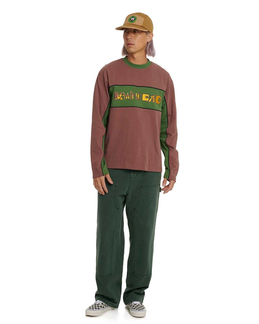 Brain Dead Connections Long Sleeve Football Shirt | Brown Multi Color Block Design
