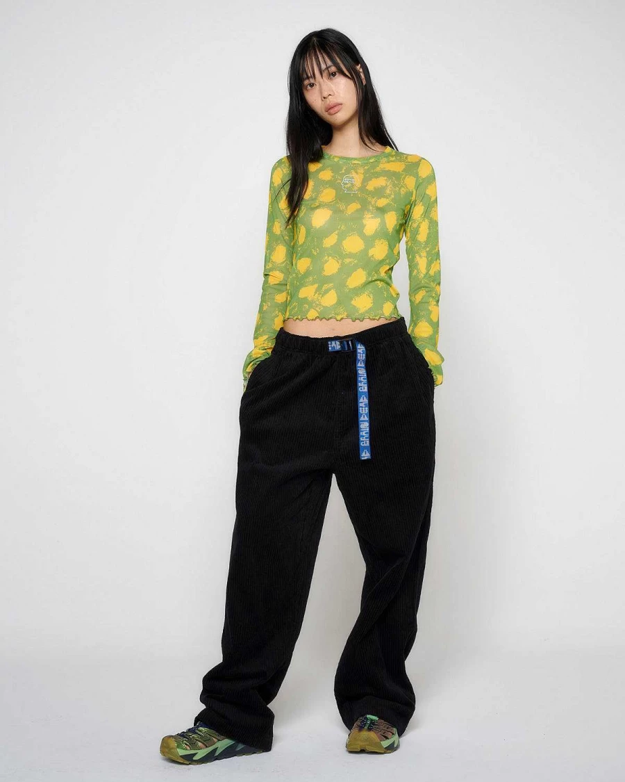 Brain Dead Lime Hyper Mesh Dot Bell Sleeve Casual Top