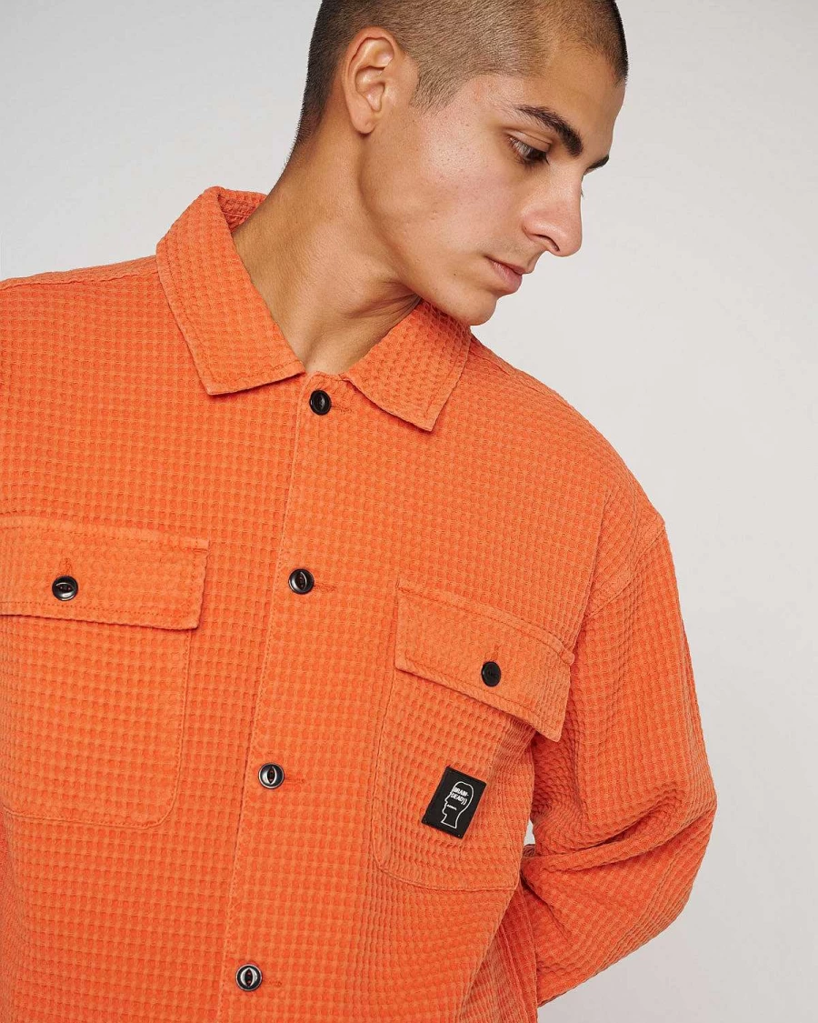 Brain Dead Terracotta Waffle Knit Button-Up Shirt