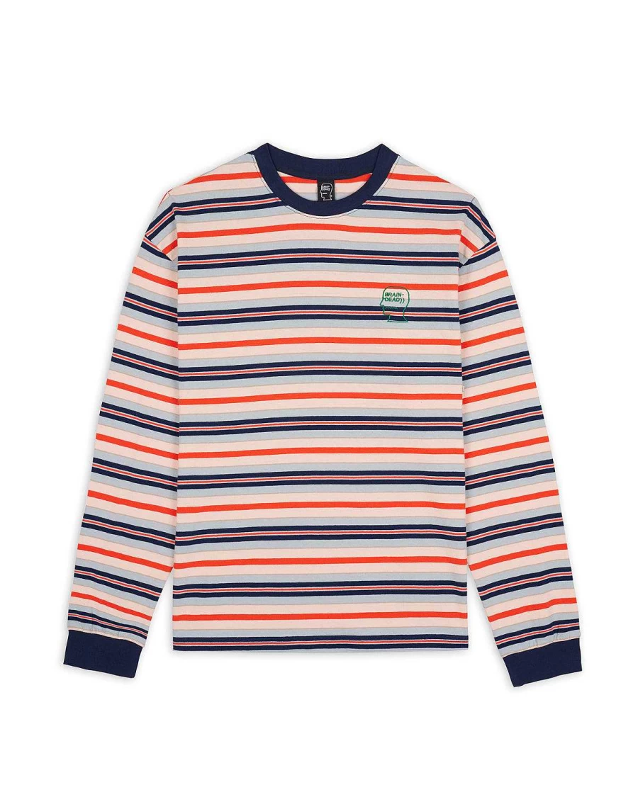 Brain Dead Men's 92 Striped Long Sleeve Shirt - Navy Multi Color Casual Streetwear
