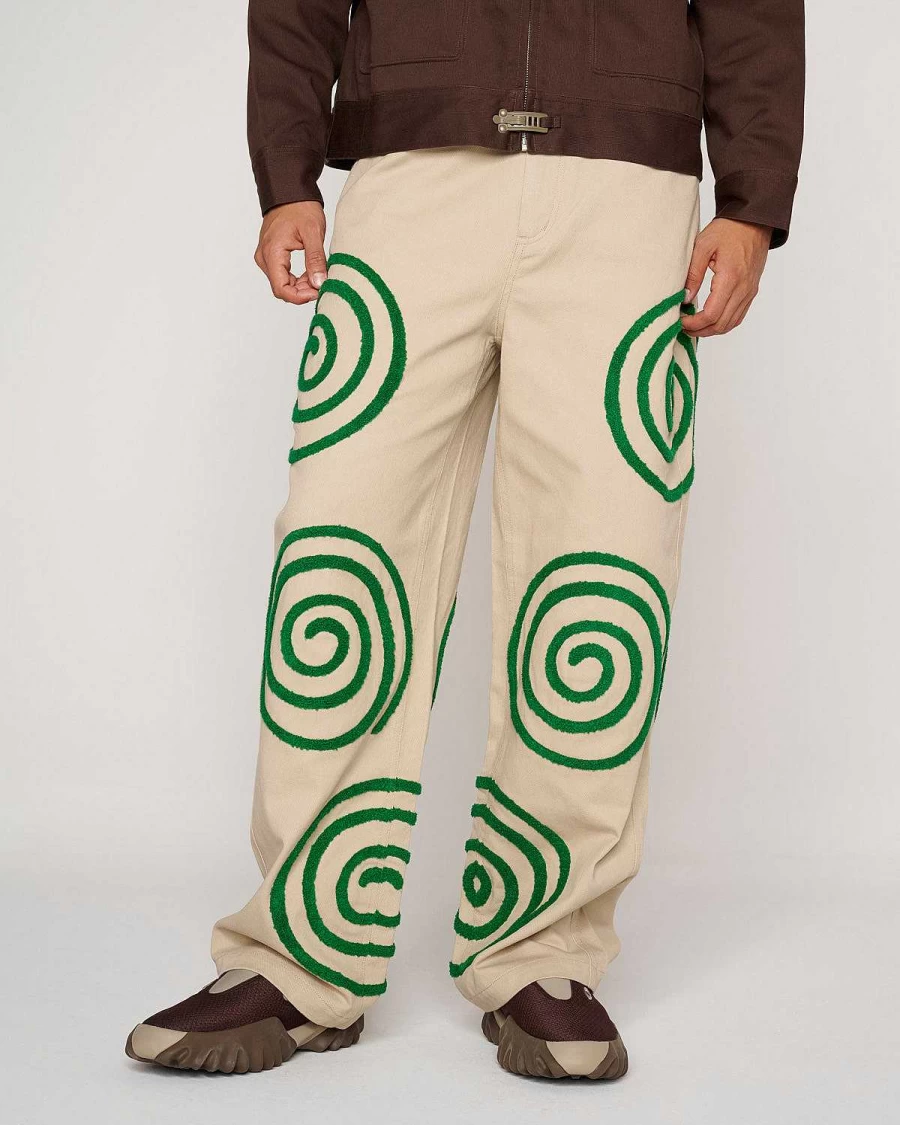 Brain Dead Men's Khaki Twill Swirl Pants | Casual Streetwear Trousers