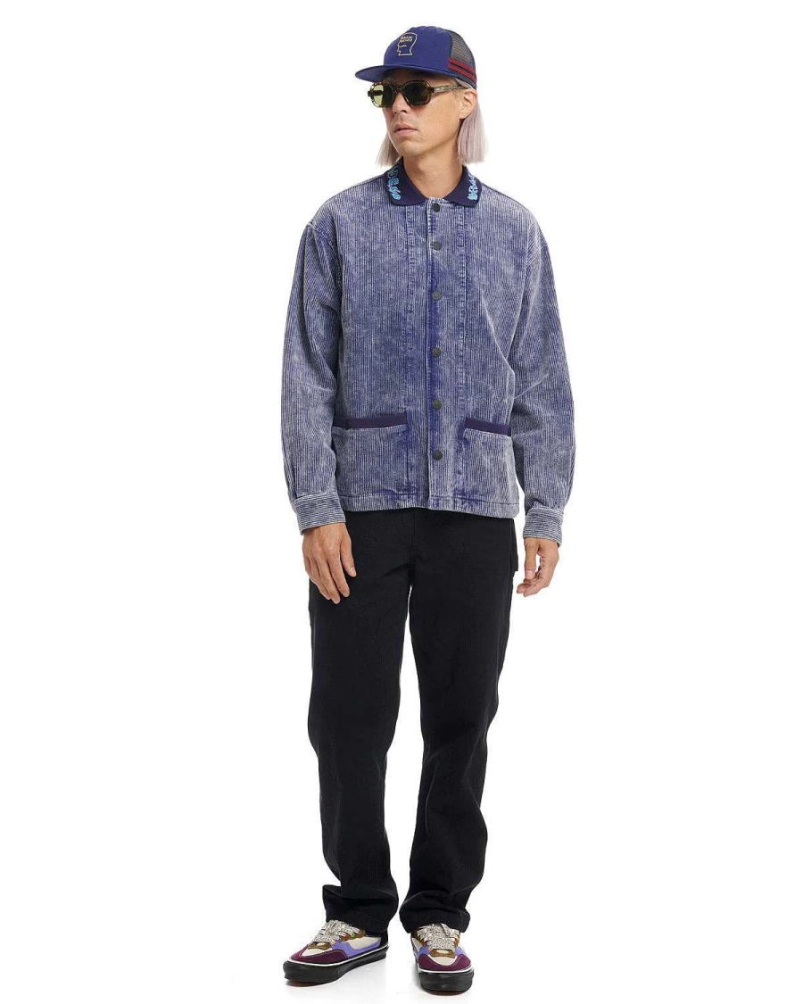Brain Dead Navy Bleached Cord Cabana Shirt | Casual Streetwear Short Sleeve Top