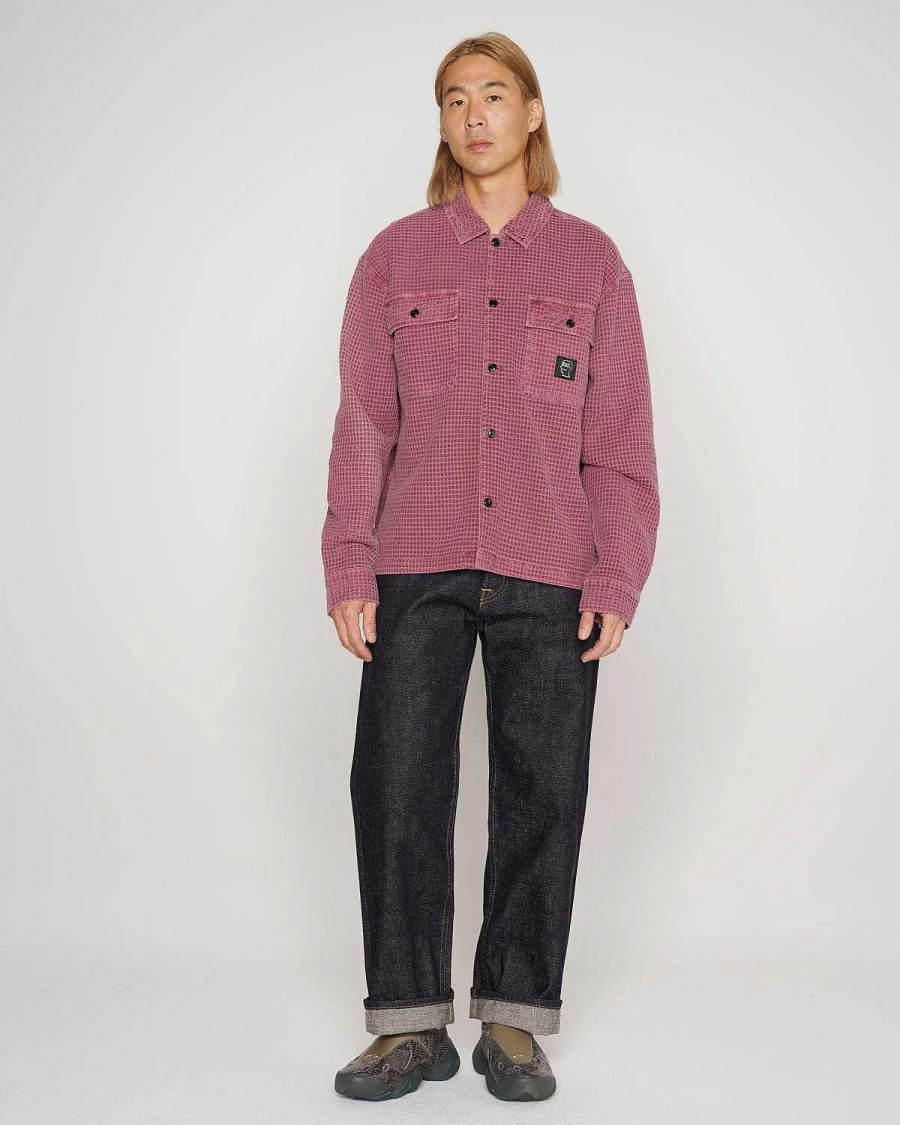Brain Dead Raspberry Waffle Button-Up Shirt | Casual Streetwear Long Sleeve Top