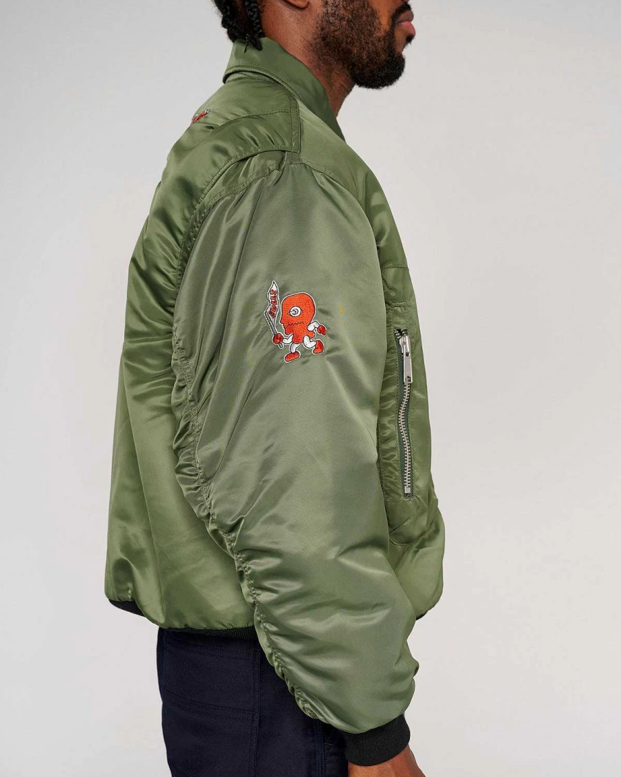 Brain Dead X NBA Chicago Bulls Olive Flight Jacket Collaboration