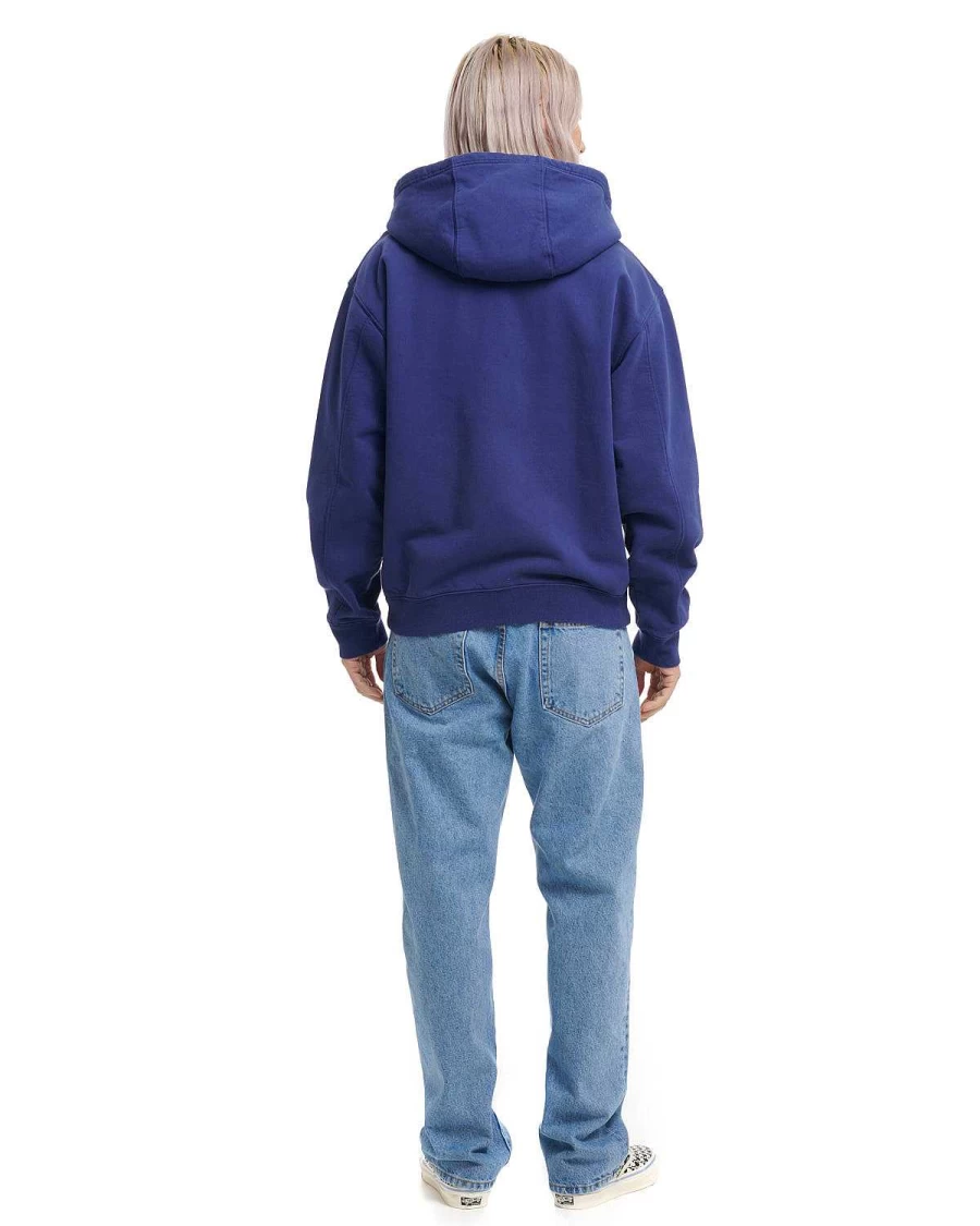 Brain Dead Collegiate Navy Zip Up Hoodie | Streetwear Crewneck Pullover Sweatshirt