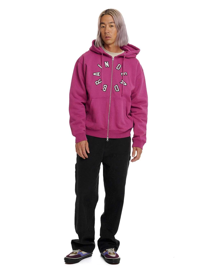 Brain Dead Fuchsia Zip-Up Hoodie | Streetwear Pullover with Collegiate Design