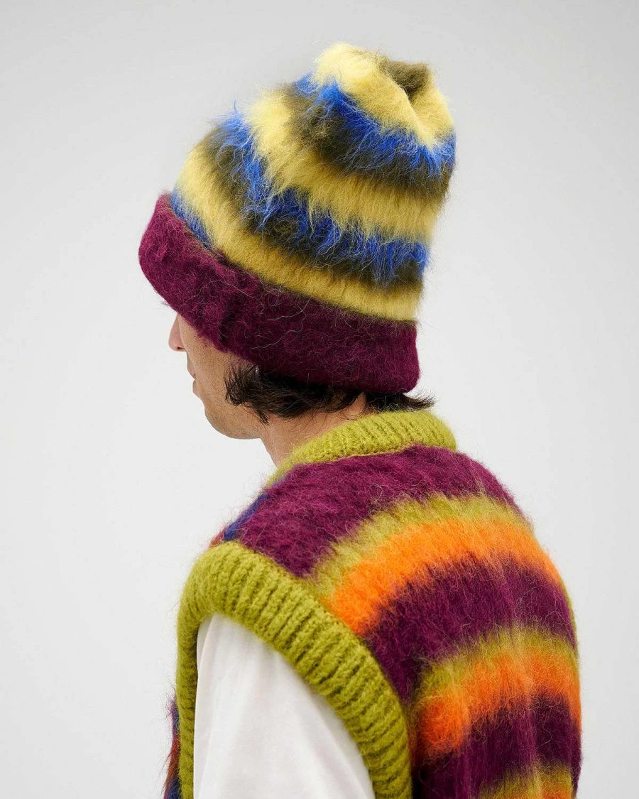 Boxy Stripe Knit Beanie - Yellow Multi