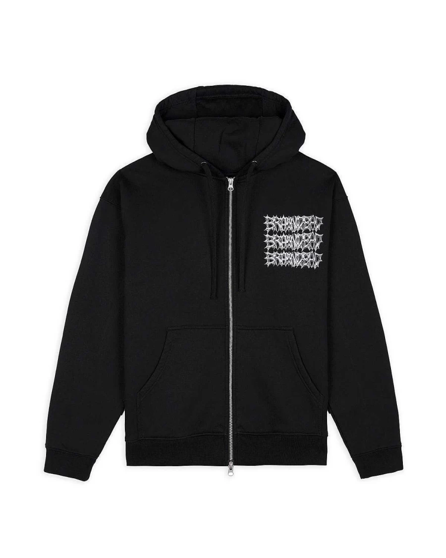 Brain Dead Jiblets Zip-Up Hooded Sweatshirt - Black Pullover Fleece Jacket