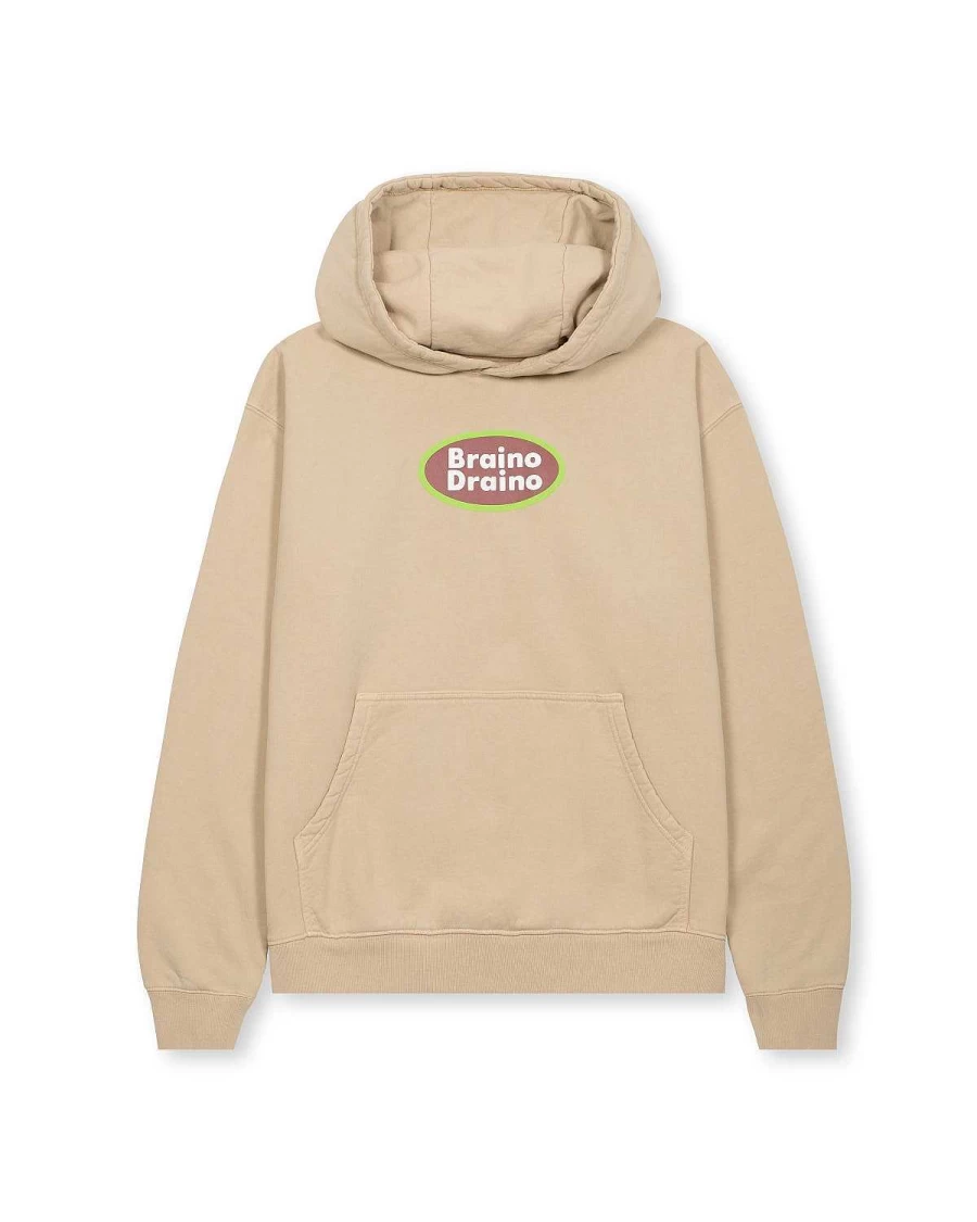 Brain Dead Braino Draino Tan Hoodie | Heavyweight Cotton Pullover Sweatshirt