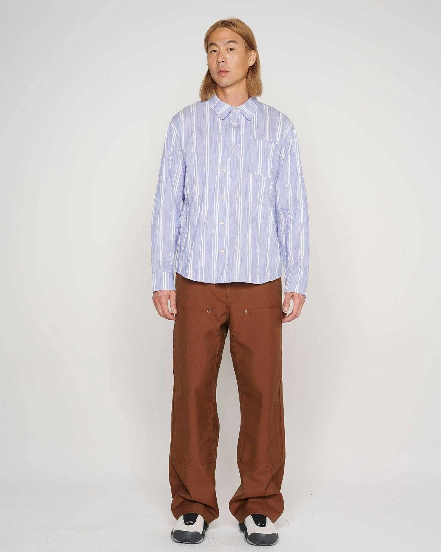 Brain Dead Men's Blue Organic Button-Up Placket Shirt Casual Wear