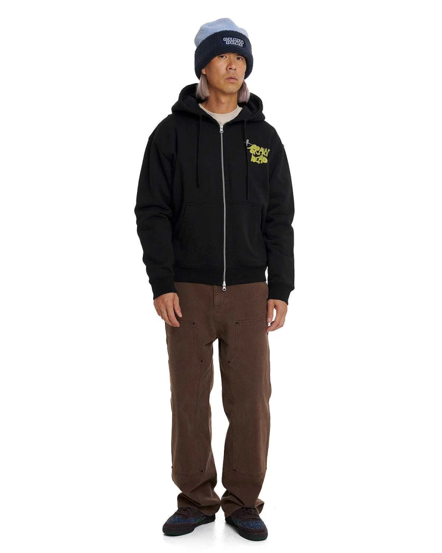 Brain Dead Skull Graphic Zip Hoodie - Black Streetwear Pullover