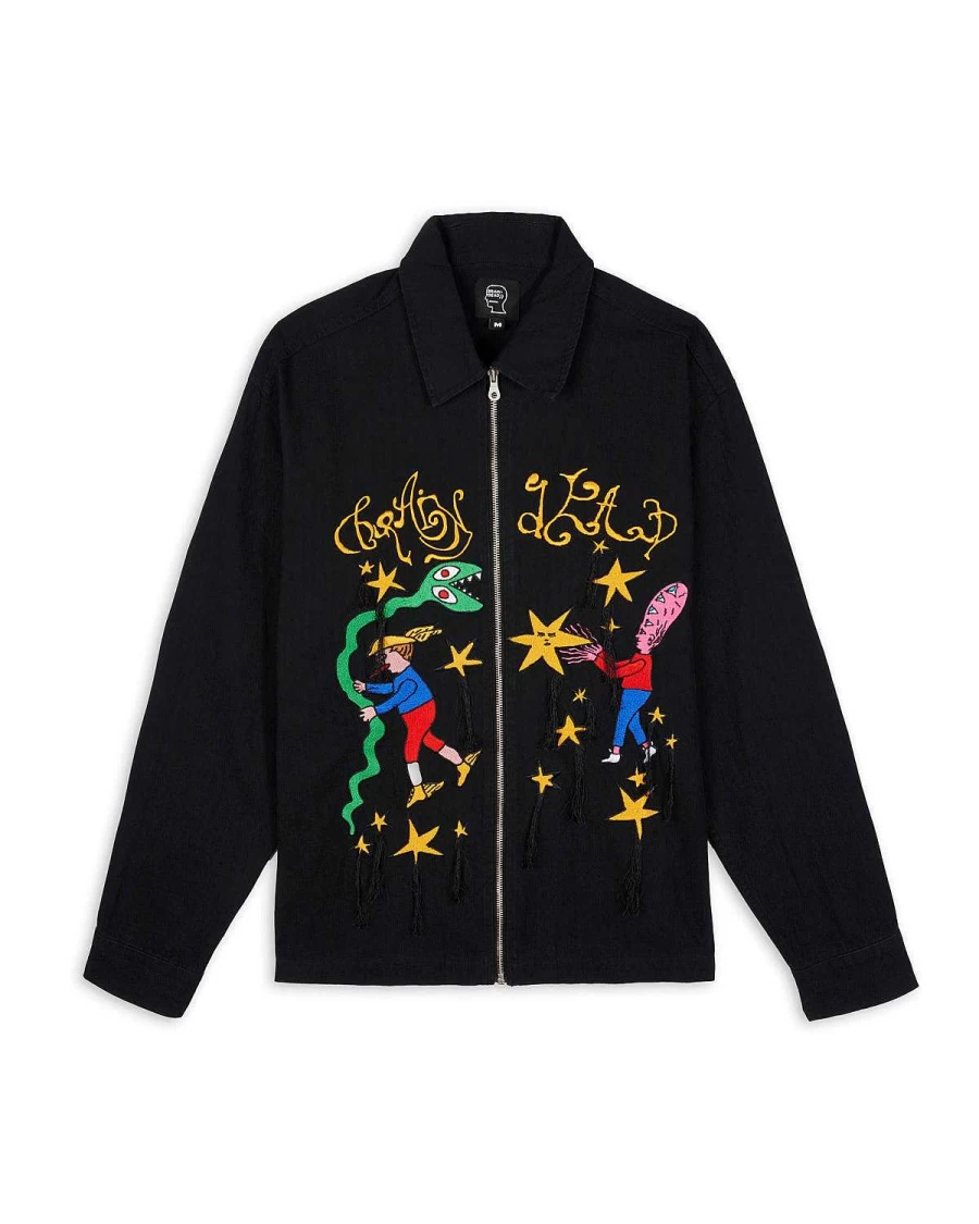 Brain Dead Starwalker Zip-Up Front Shirt - Black Men's Casual Streetwear Top